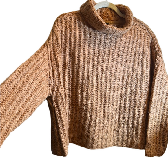Free People Tan Cowl Neck Sweater with Chunky Knit and Oversized Fit - Picture 5 of 15